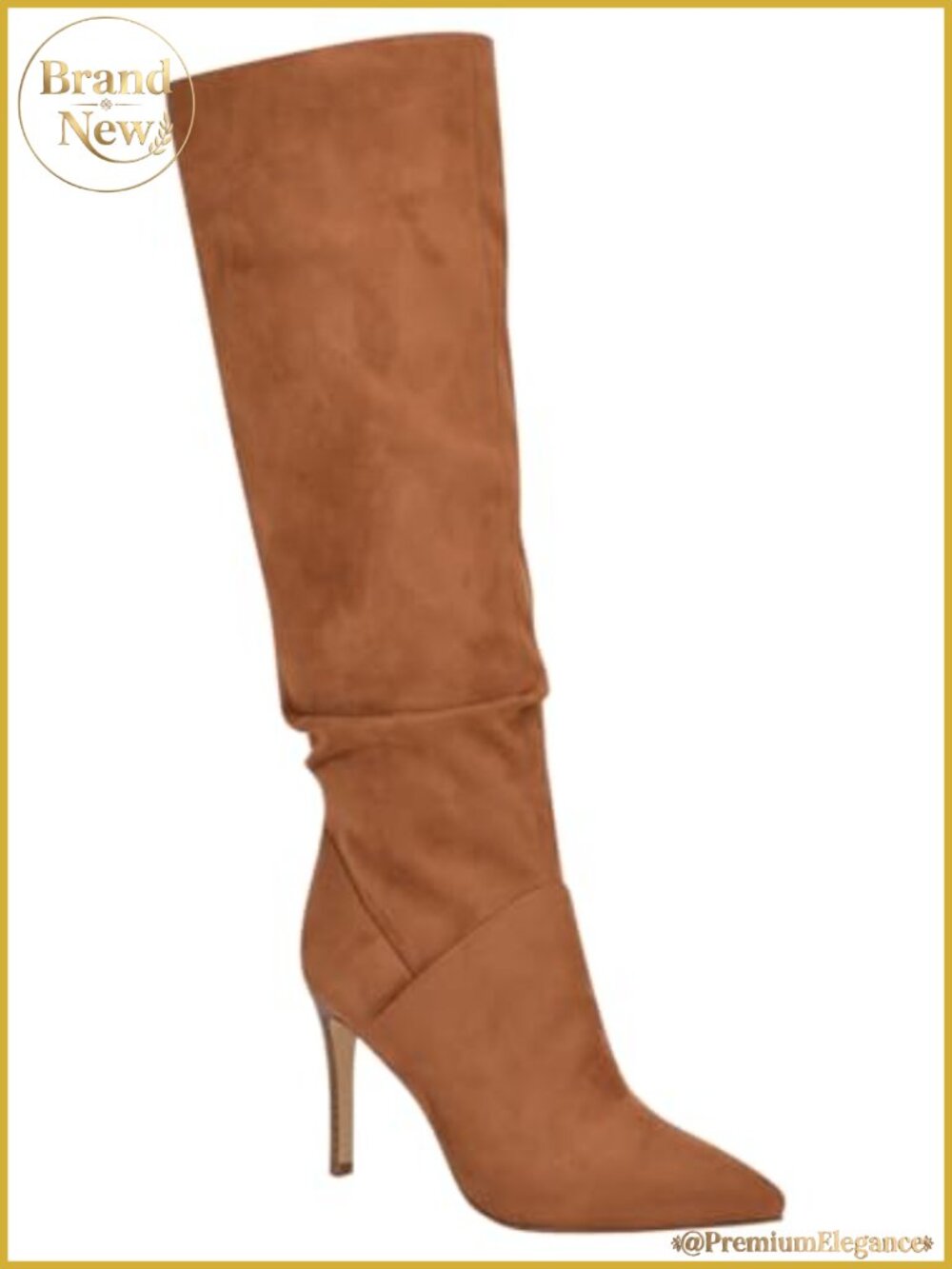 Perino Pointy Toe Stiletto Heel Knee-High Boots Faux Suede Slouchy Dress
